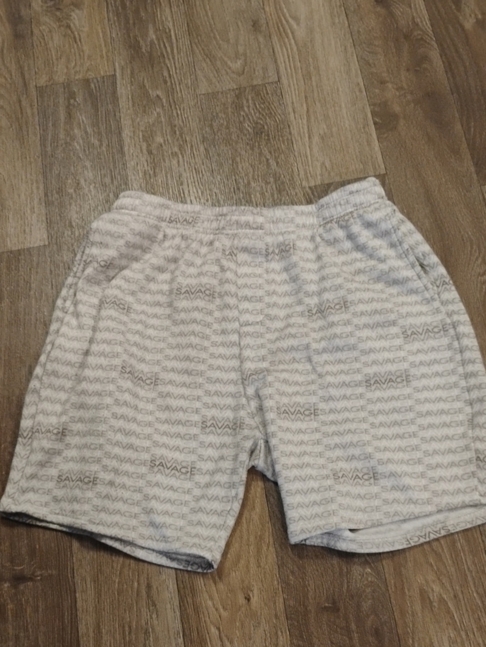 5/$20 Large Public Record Light Gray Savage All-Over Logo Knit Sweat Shorts